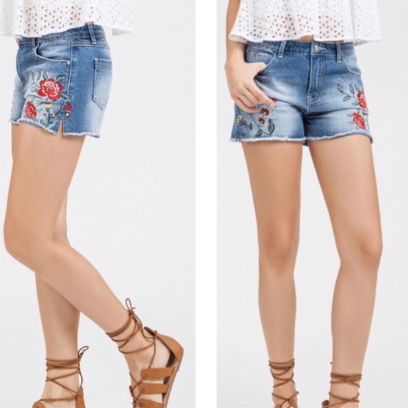 Blu Pepper Pants - Blu Pepper Embroidered Denim Shorts